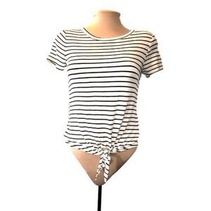 Glitz NWT Black & Ivory Strip Knotted Front‎ Tunic Size S